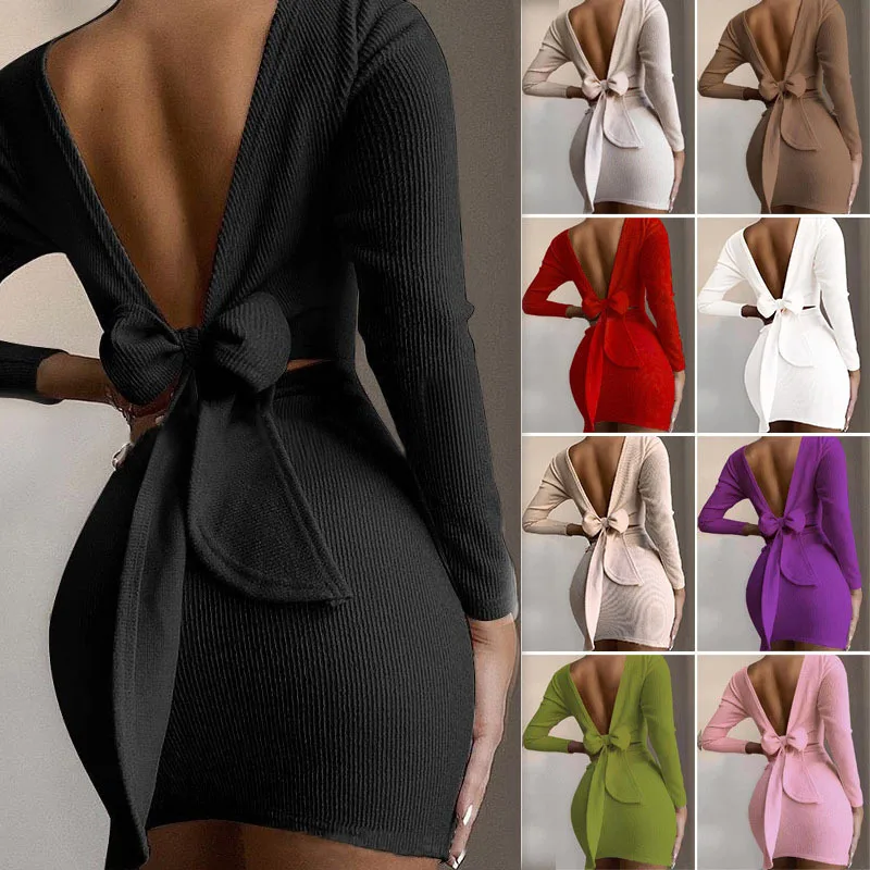 

2021 Autumn Hot Sale Women's Black Elegant Drawstring Pleated Long Sleeve Dress, 9 colors , customized color