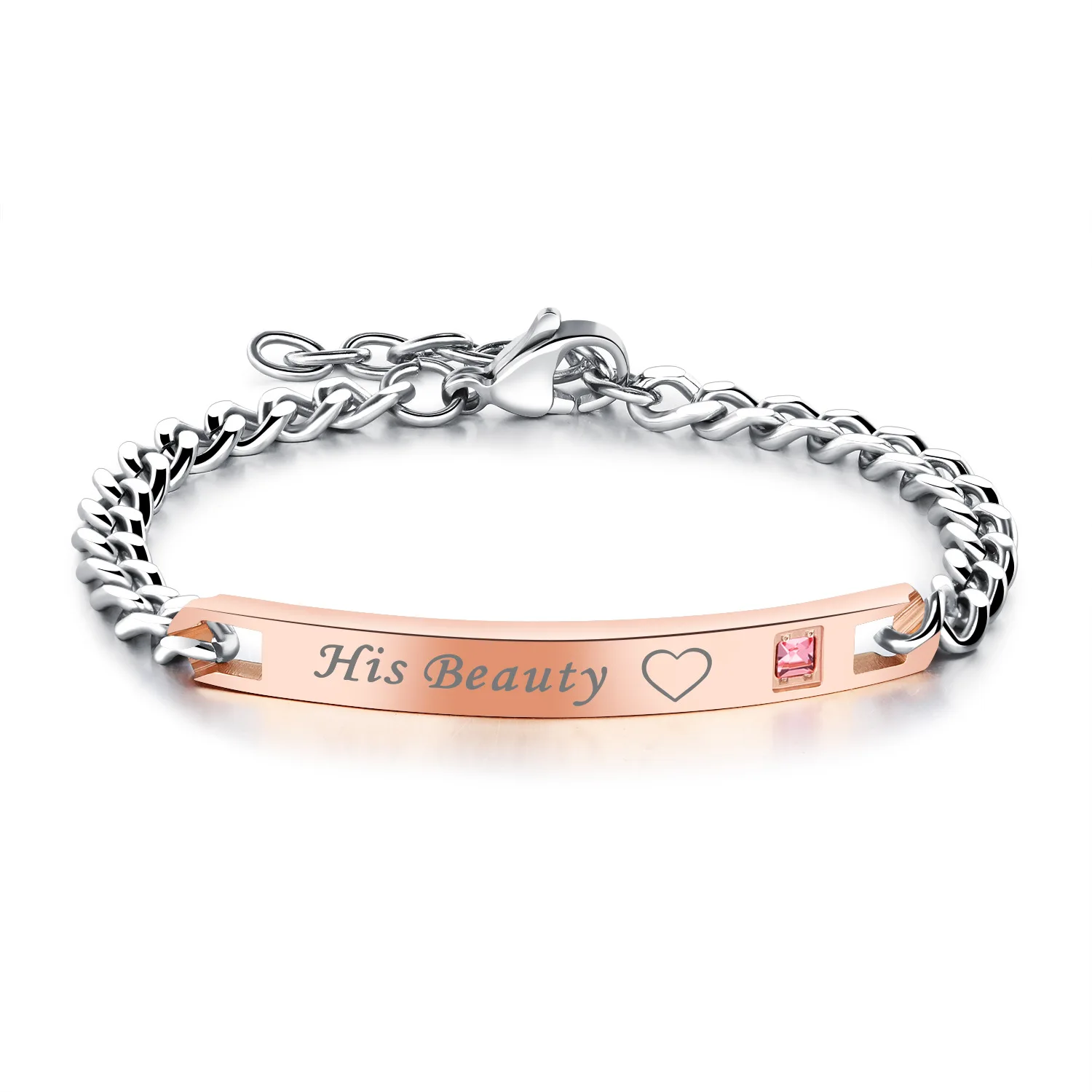 

Youcheng Jewelry Titanium Steel Couple Rose Gold Plated Bracelet Personalized Letter Couple Bracelet, As picture