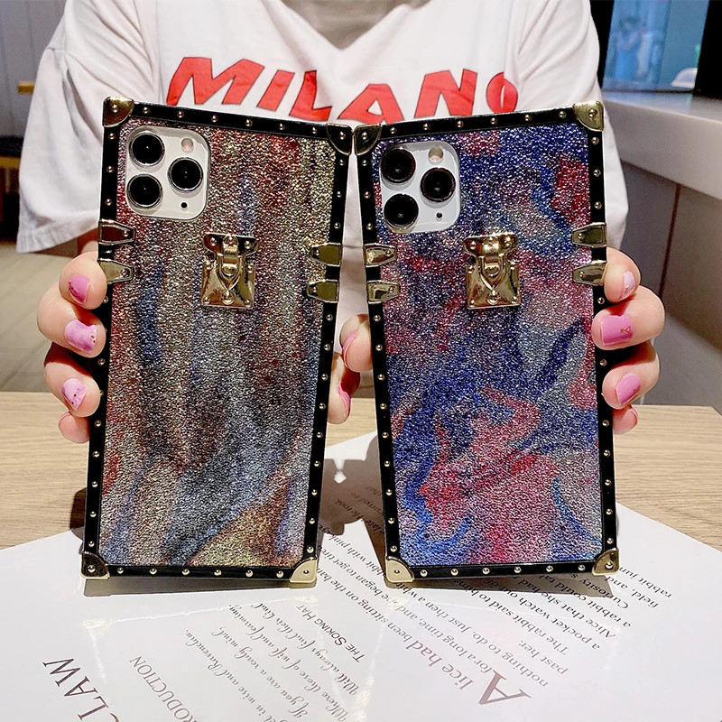 

2021 Rainbow Pattern Glitter Square Phone Case For Huawei P40 Pro P30 lite 20 Y9 2019 Colorful Bling Soft Shockproof case