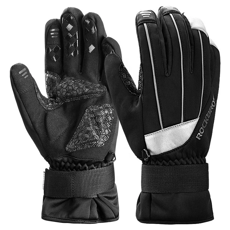 

CBR ODM S168 Skiing Touch Screen Mittens SBR Winter Thermal Warmer Fleece Windproof bike gloves bicycle Full Finger Gloves, Black gray