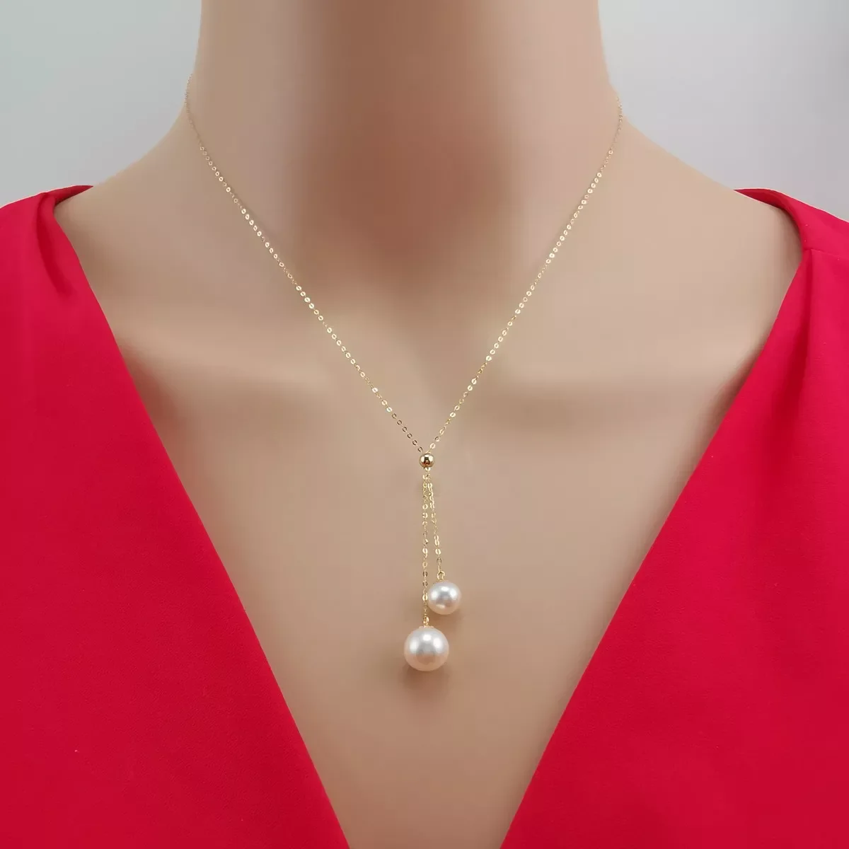 

Fashion Solid 18k gold chain natural pearl necklace AU750 gold jewelry freshwater pearl necklace with adjustable size