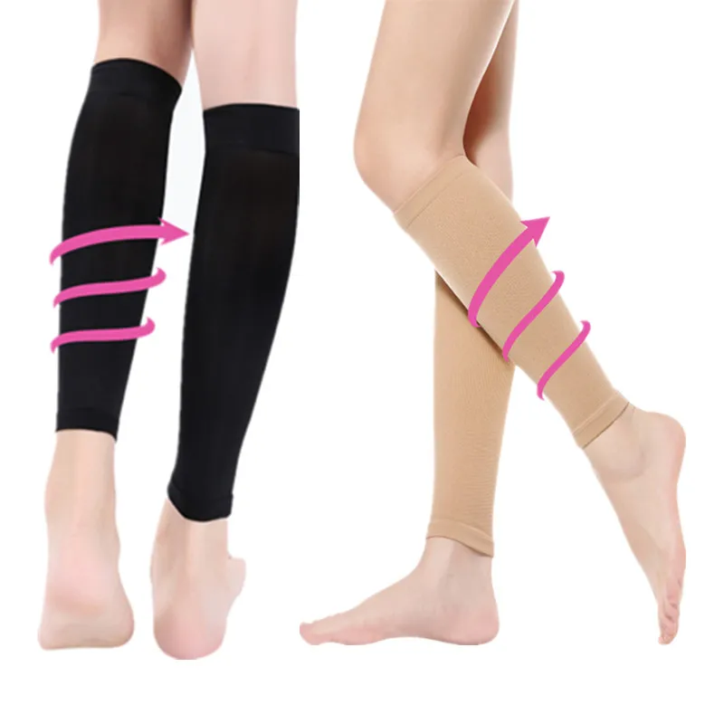 

Women Sports Compression Leg Shapping Socks Good Quality Knee Support Calf Slimming Shaper Leg Sleeves, Black/beige