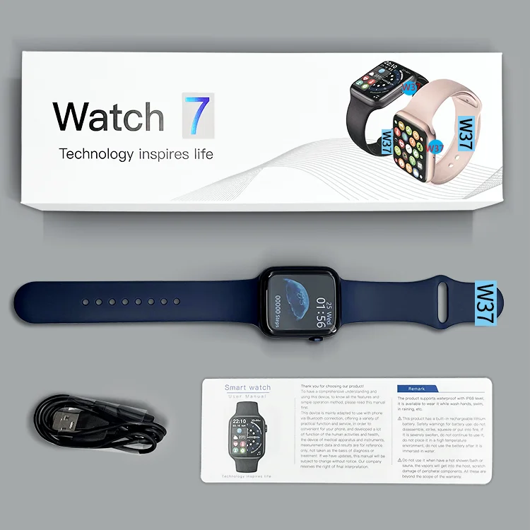 

2021 Smartwatch Heart Rate W37 Series 7 Smart Watch Reloj Full Touch Screen t500 W26 IP68 Waterproof Smart Watch, Color