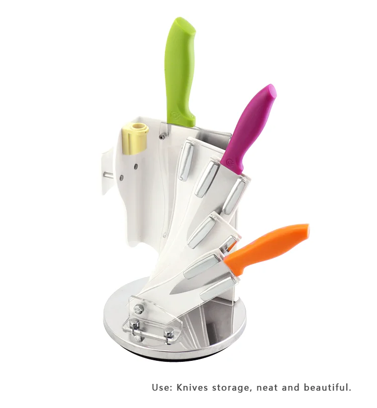 Withe Color Rotatable Bottom 7PCS Kitchen Knife Acrylic Block