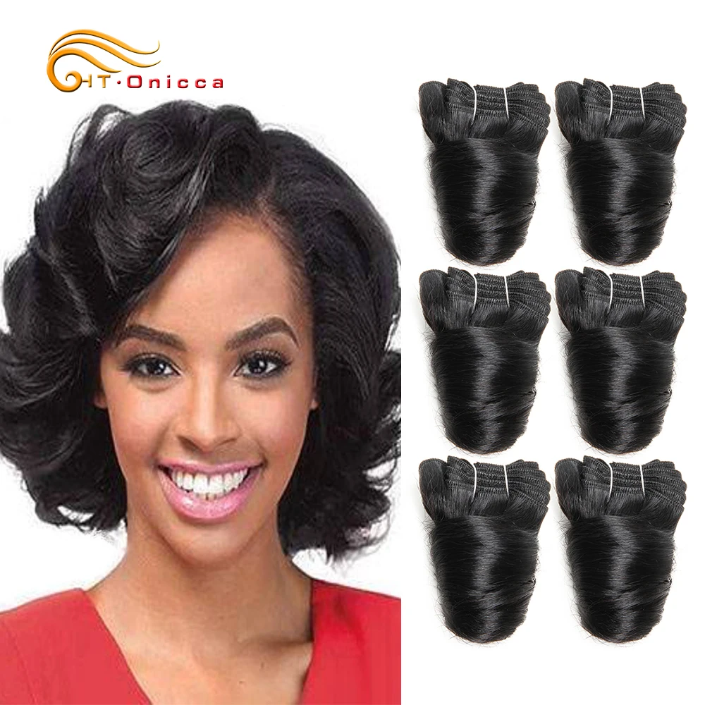 

Wholesale Bundles Human Hair Brazilian Hair Weave Bundles 6 Pcs/Lot Human Hair Extension Perruques-Naturelles-Court, 1b#,