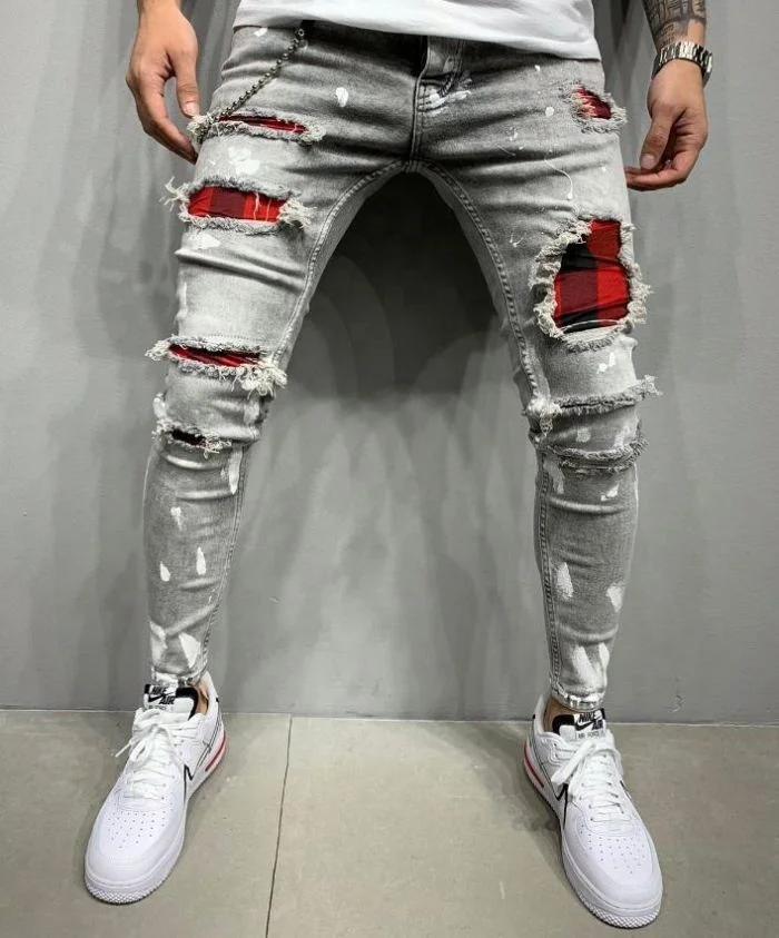 

Jhcentury 2021 Hole jeans Men Casual Slim pants Men's Trousers