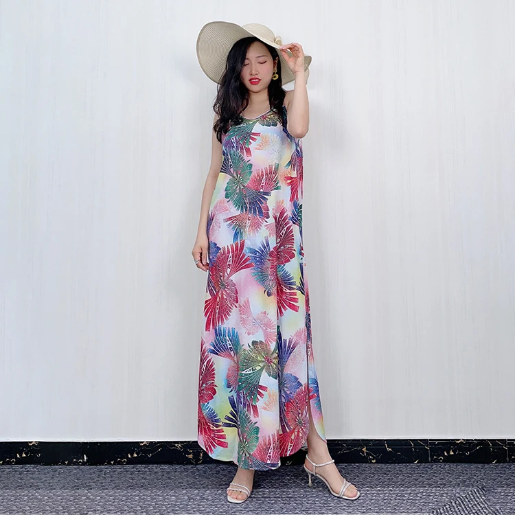 

2021 sun summer maxi plus size women print dresses casual sleeveless wholesale, Yoga gym.running.sport