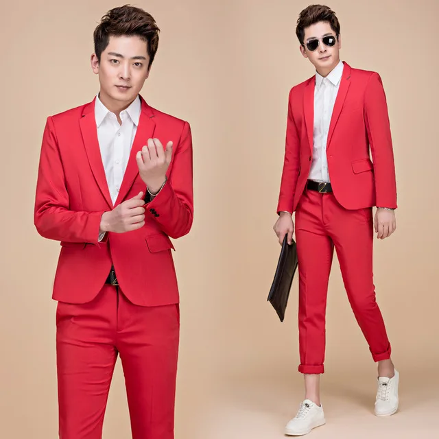 

12 color Men Suits Slim Prom Dress Tuxedo Male Coat Costume Homme 2 Piece Blazer