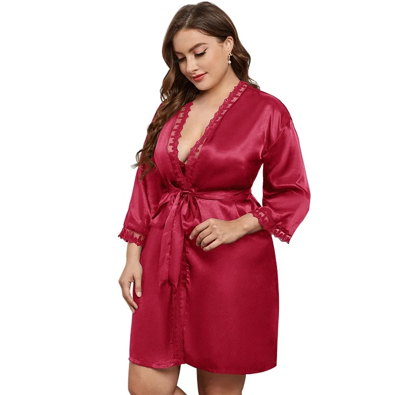 

New Large Size Women's Pajamas Oversized Lace Silk Satin Women's Kimono Robe Sexy Pajamas