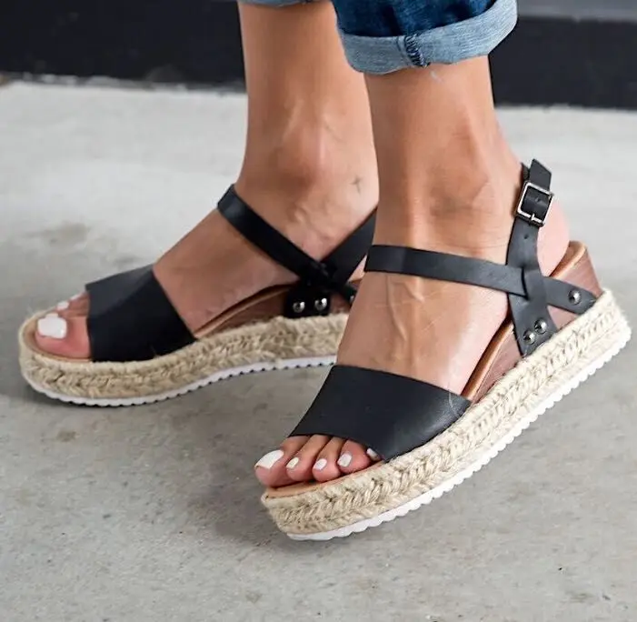 

Women Summer Fashion Sandals Buckle Strap Wedges Platform Retro Peep Toe Sandals