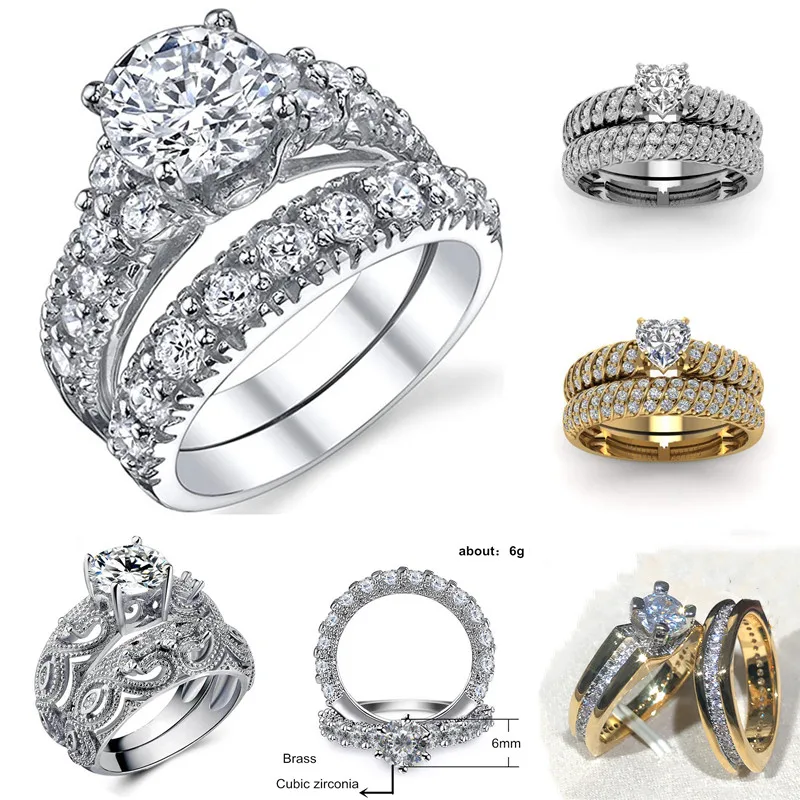 

New Fashion Exquisite Promise Jewelry Eternal Fashionable Atmospheric Diamond Set Rings Size 5-11 Wedding Rings For Women Girls