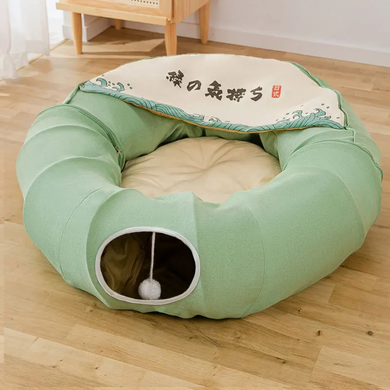 

High Quality Cat Nest Tunnel Toy Collapsible Split Tunnel Interactive Cat Toy Canvas Tunnel Toy, As shown