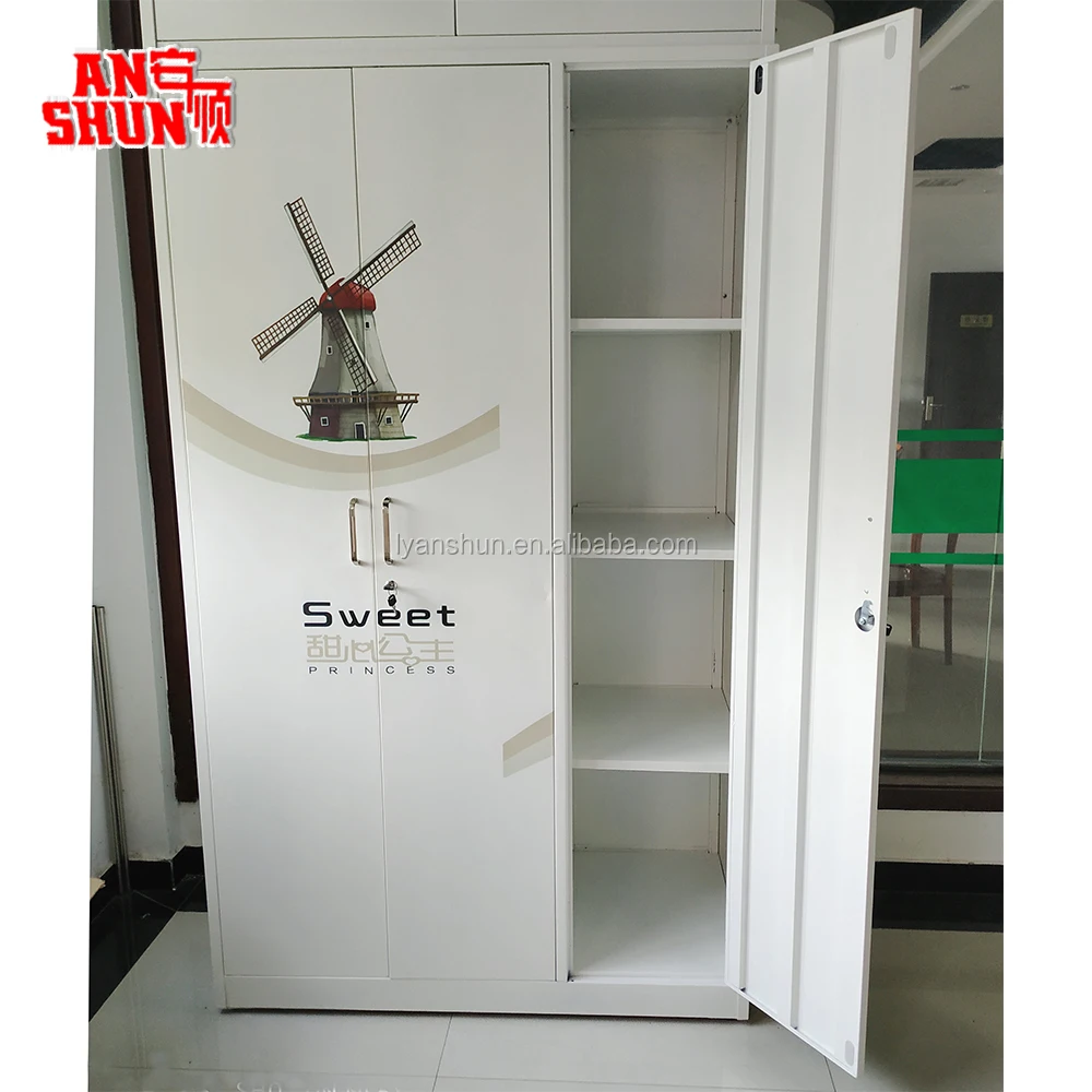 Fas092 Steel Clothes Almirah Designs Bedroom Baby Cupboard 3 Door