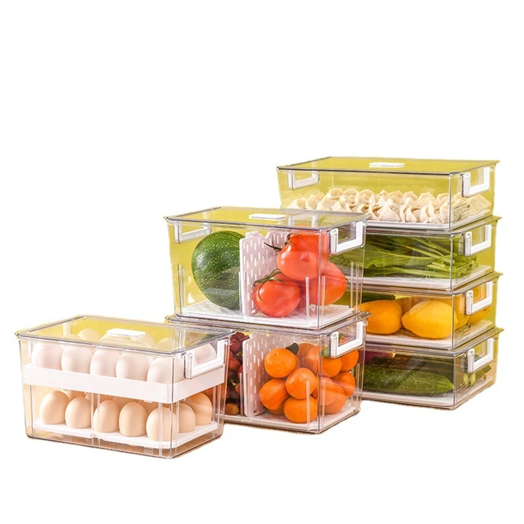 

High Quality BPA Free Transparent Pull Out Refrigerator Storage Draws Bin Food Container Fridge Organizer Box With Divider, As picture or customized