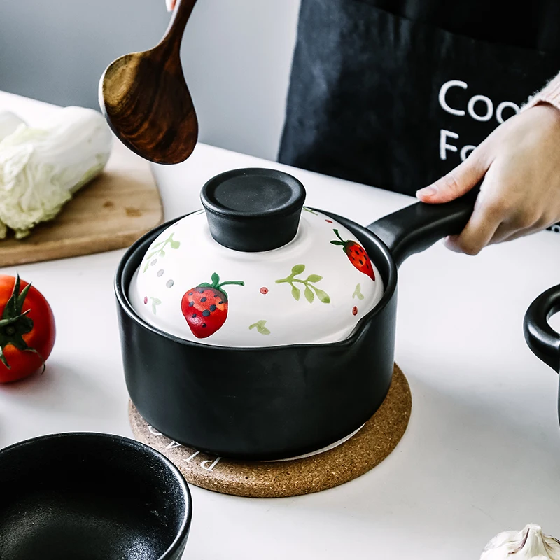 

Breakfast Baby Saucepan Ceramic Milk coffee Pot Porcelain Cookware Pots Casserole with Long Handle, As shown in the picture