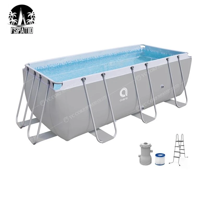 

FSPATIO Hot Sale Pool Swimming Outdoor Rectangular Swimming pool metal frame Family Play large above ground steel pool