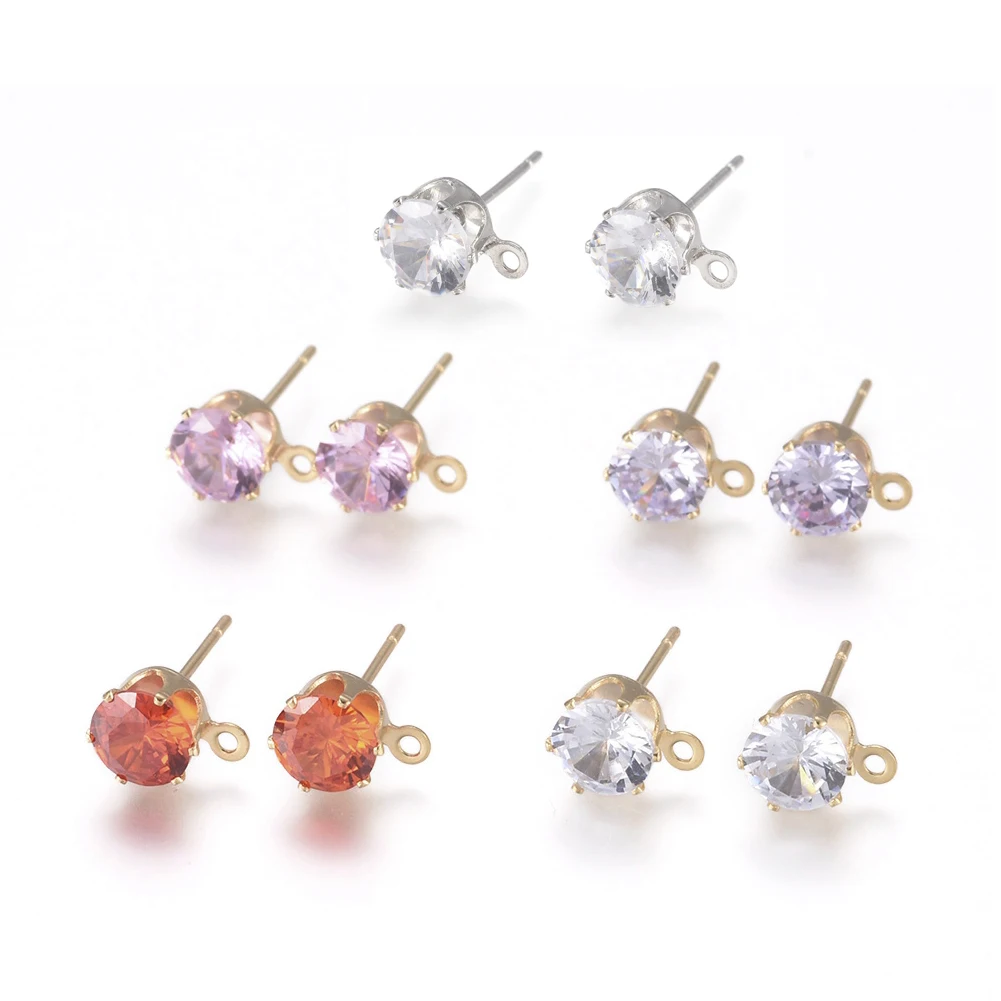 

PandaHall Plated Flat Round Cubic Zircon Brass Stud Earring Findings