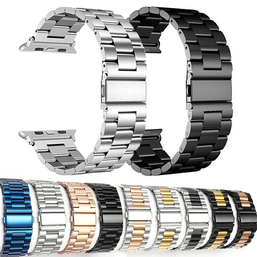 

Stainless Steel Strap for Apple Watch 42mm 38mm 4 3 2 1 Metal Watch Band Three Link Bracelet Band for iWatch