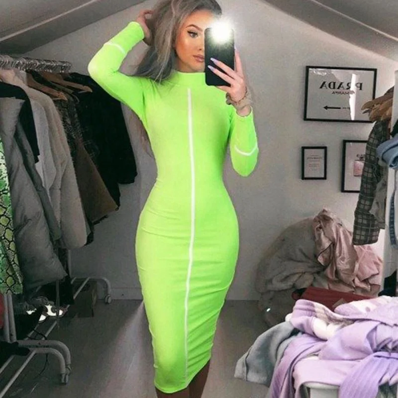 6 Colors Package Hip Skirt Solid Long Sleeve Women Casual  Dresses Sexy Dress