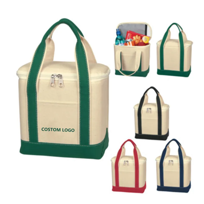 

for women and school kids zipper thermal cooler tote insulated canvas lunch bag, Customized color