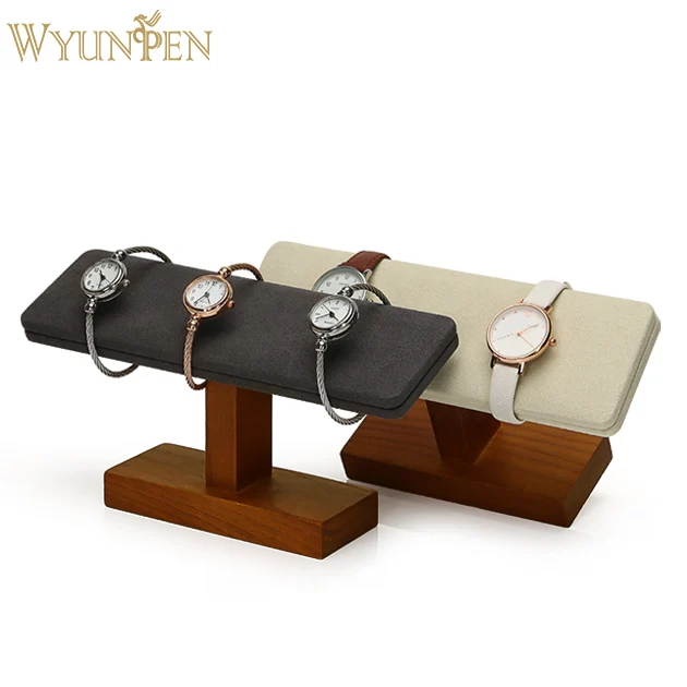 

WYP Solid Wood T-Bar Jewelry Display Stand Bracelet Watch Dark Grey Jewelry T-Bar Display Stand Holder Rack Jewelry Stand, Grey /beige
