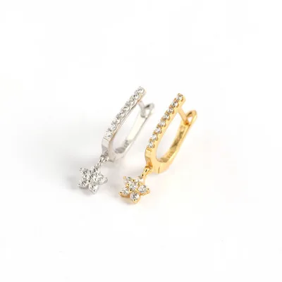 

S925 Sterling Silver Dainty U-shaped Diamond Dangle Earrings Delicate 18K CZ Snowflake Hoop Earrings For Women Gifts, As picture ,many color
