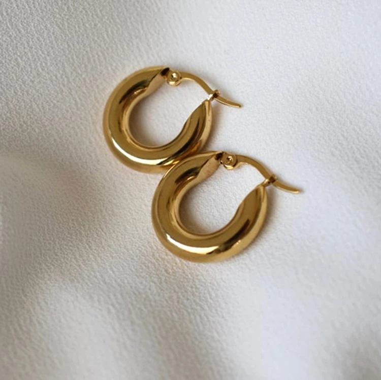 
18K Gold Plated Minimalist Women Jewelry 316L Stainless Steel Hypoallergenic Chunky Thick Hoop Earrings 