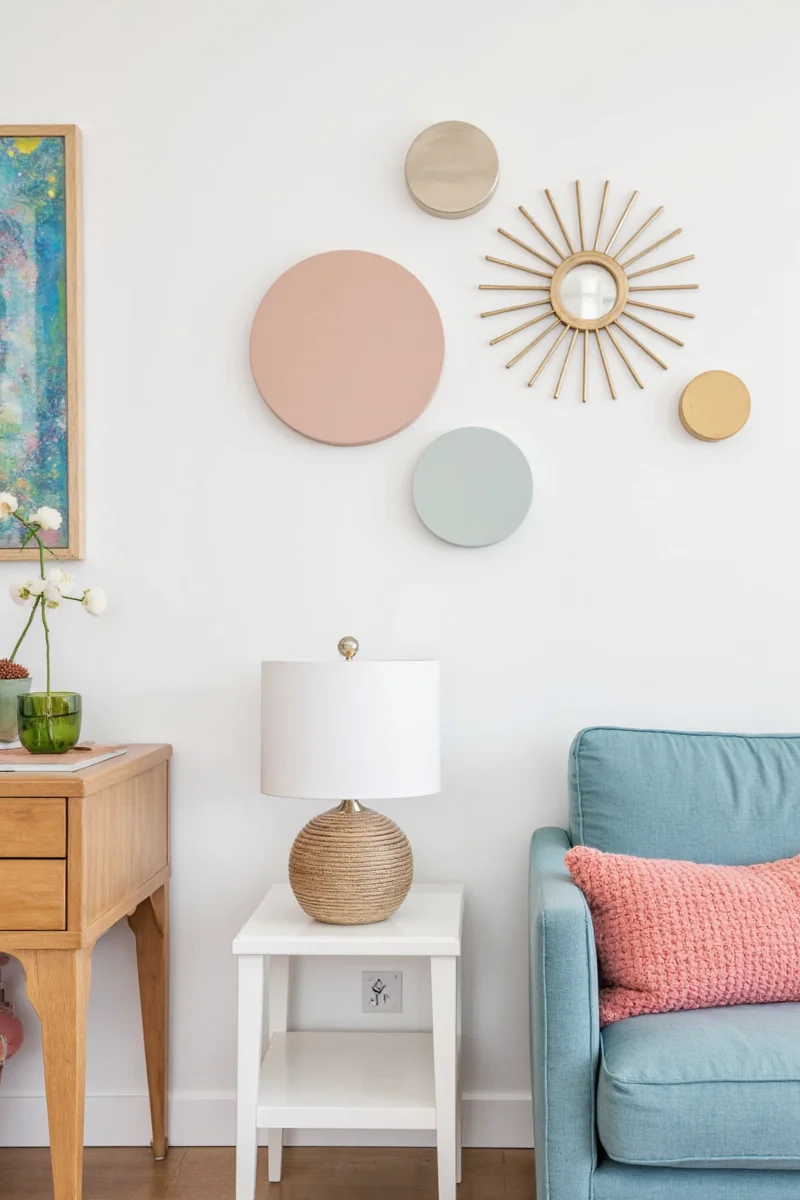 Woven rattan circles in a bohemian nursery