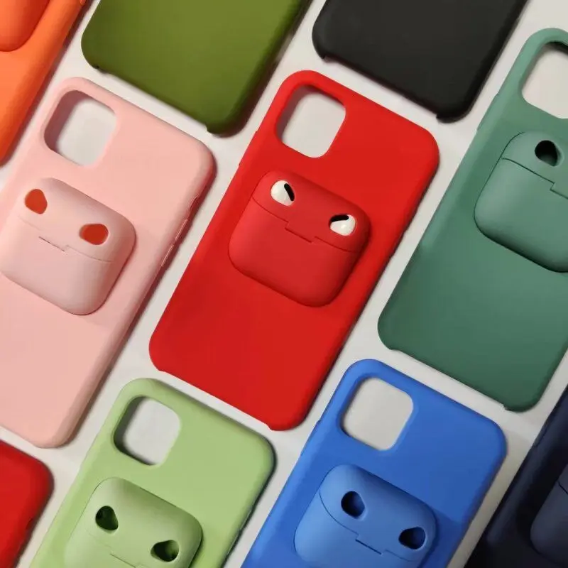 

matching 2 in 1 liquid silicone cell phone case for iPhone AirPods case cover