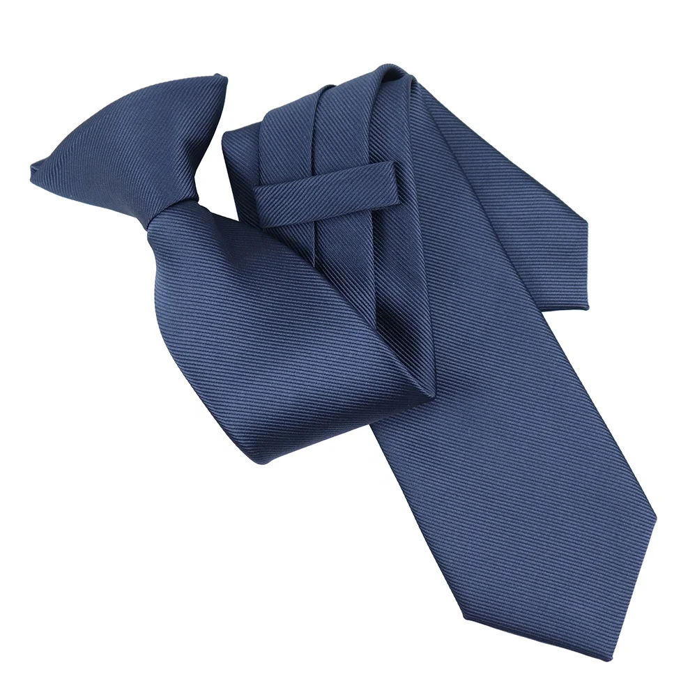 

Hot Sale Classic Solid Design Navy Blue Color Polyester Neck Tie Woven Jacquard Security Clip Tie