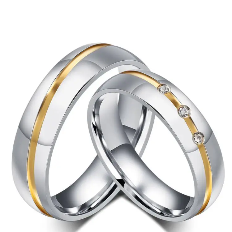 

Korean Style Gold Plated Stainless Steel Ring Micro Insert Zircon Couple Ring Wedding Rings