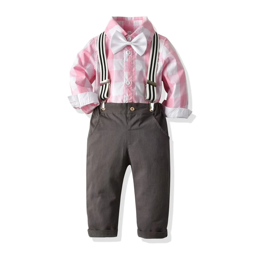 

B60470A Boy spring and autumn gentleman suit boy birthday clothing tie sets, Pink