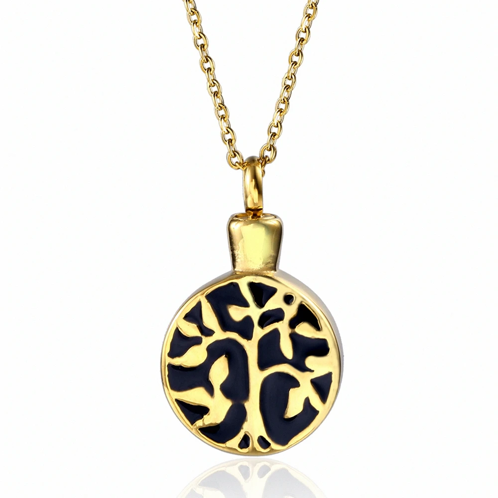 

Stainless Steel Commemorative Urn Pet Cremation Ashes Perfume Bottle Jewelry Series Of Life Chakra Wood Gold Tree Necklace