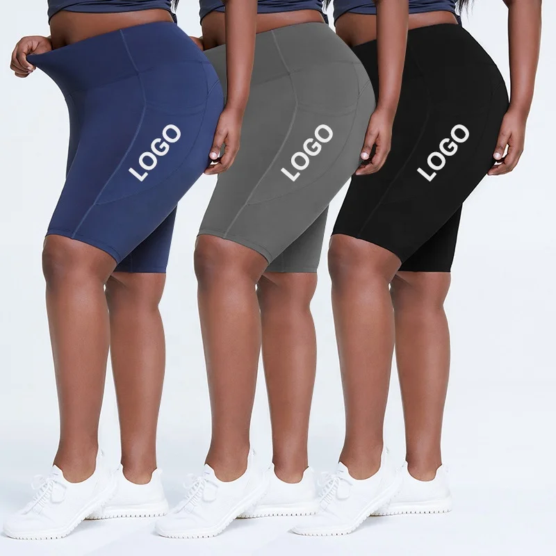 

2021 Summer Fitness Running Shorts Leggings Women Plus Size Yoga Shorts with Pockets, Black,,navy,