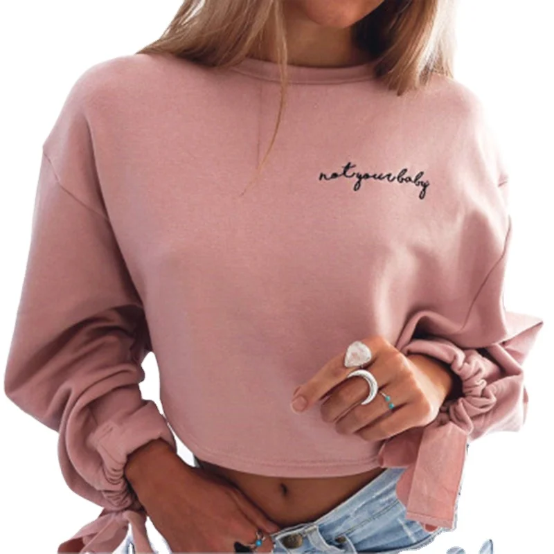 

XQM Kawaii Harajuku Embroidery Letter Loose PulloverJumper Sweatshirts Female Pink Cropped Top Bigsweety Women Short Hoodies