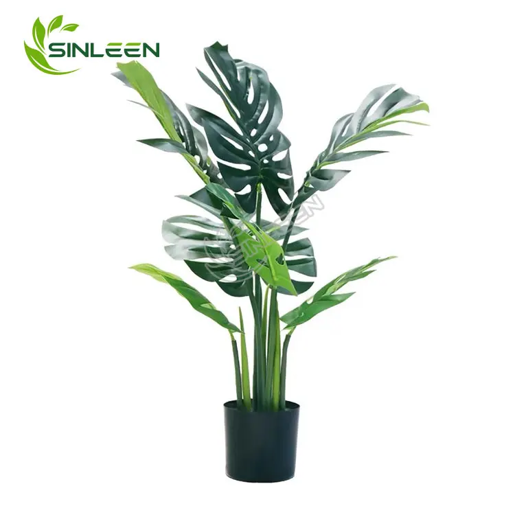

Large Leaf Plant Artificial Plastic Variegated Tree Monstera Deliciosa, Natural green