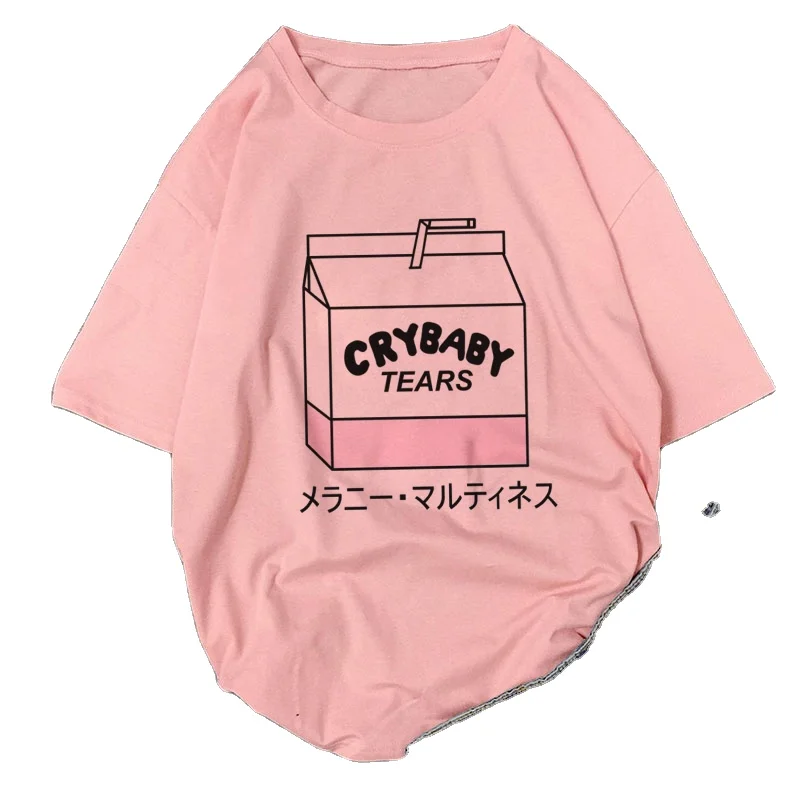 

New Style Autumn Cartoon Peach Juice Aesthetic Grunge T Shirt Women Cute Pink Summer Casual Outfit Fashion Tops