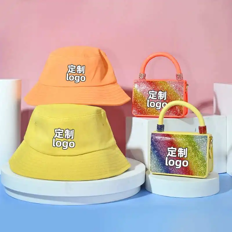 

new arrivals designer brand LA purse and hat famous bling la bucket hat and purse set, Customizable