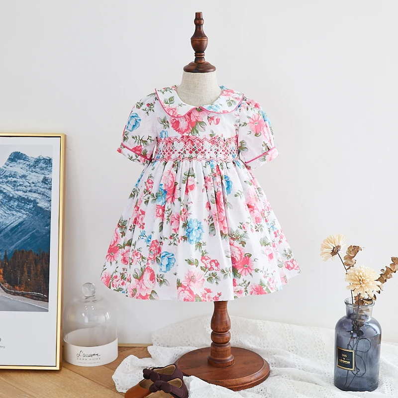 

Summer kids clothes flower smocking floral casual baby girls dresses, Multi colour options