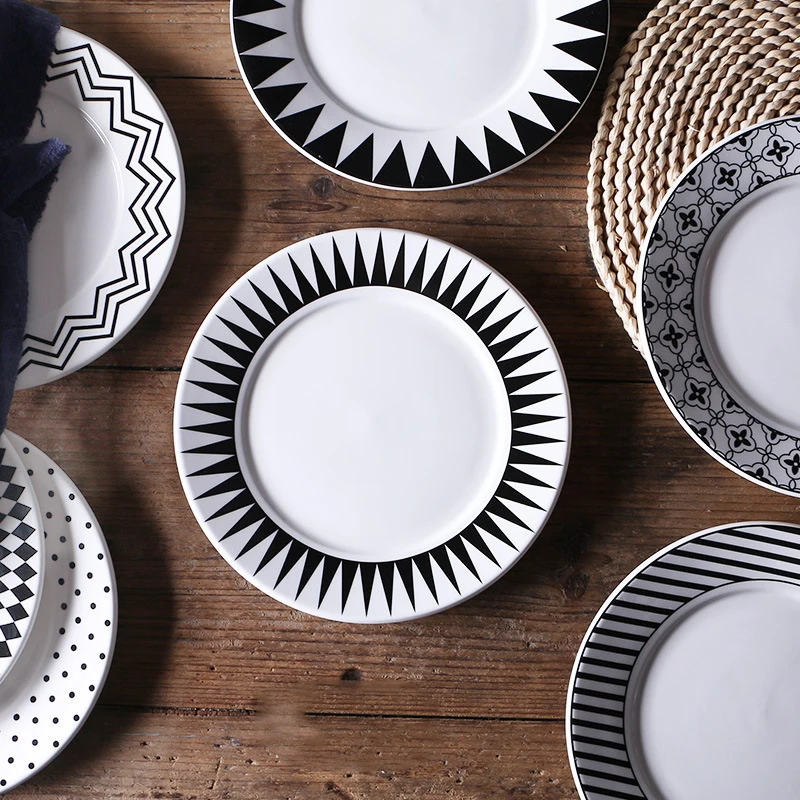 

Nordic Dinnerware Geometric Pattern Pasta Dish Ceramic Dinner Plates for restaurant, White