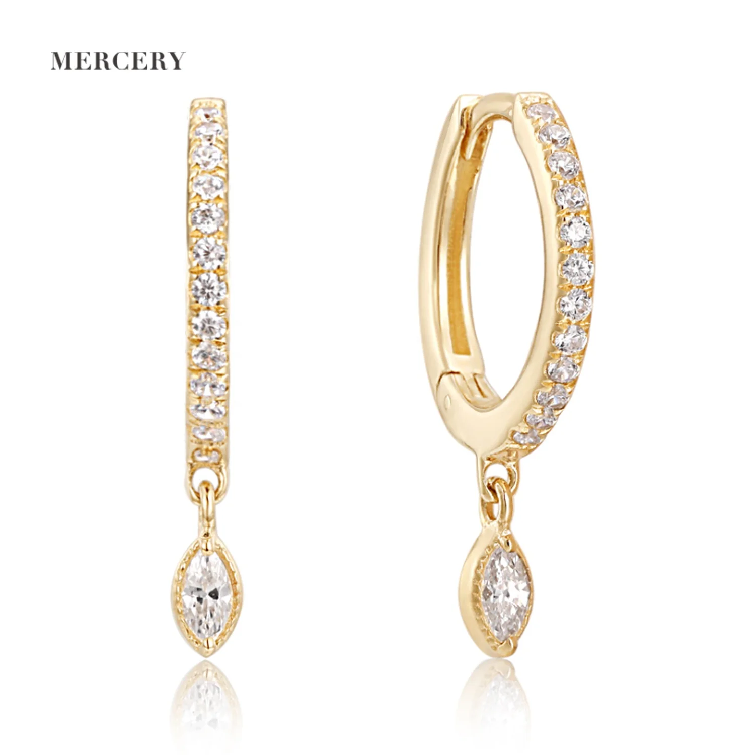 

Mercery Fine Jewelry Elegant Dream Pendant Earrings Huggie Pave Diamond 14k Solid Gold Water Drop Huggies Hoop Earring For Women