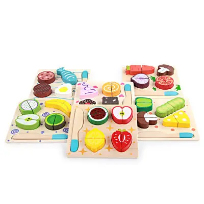Wooden Kitchen Cut Fruits Vegetables Dessert Pretend Play Cutting Toys for Kids Puzzle Educational