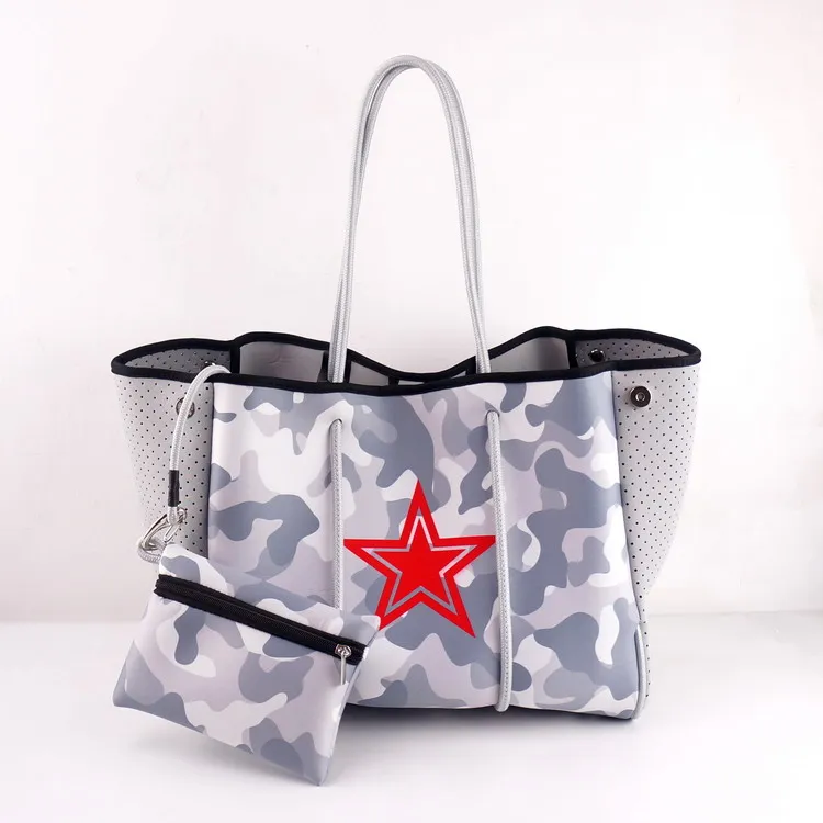 

Custom logo printed neoprene women beach bag fashion portable women tote handbag, Sample or customized