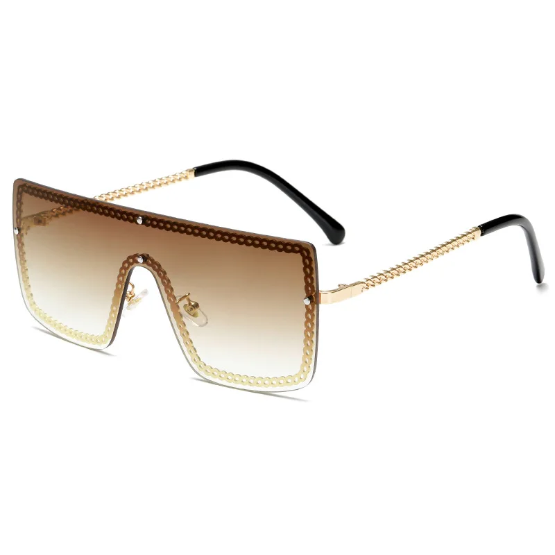 

2021 Luxury Brand Designer Fashion Women Rimless Golden Metal Temple One Peice Lens UV400 INS Trendy Gradent Shades Sunglasses