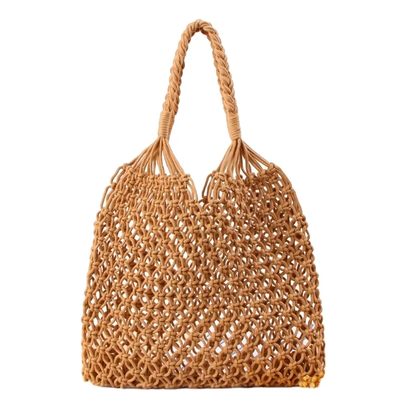

Straw Shoulder Woven Bag Holiday Handmade Cotton Rope Mesh Beach Bag