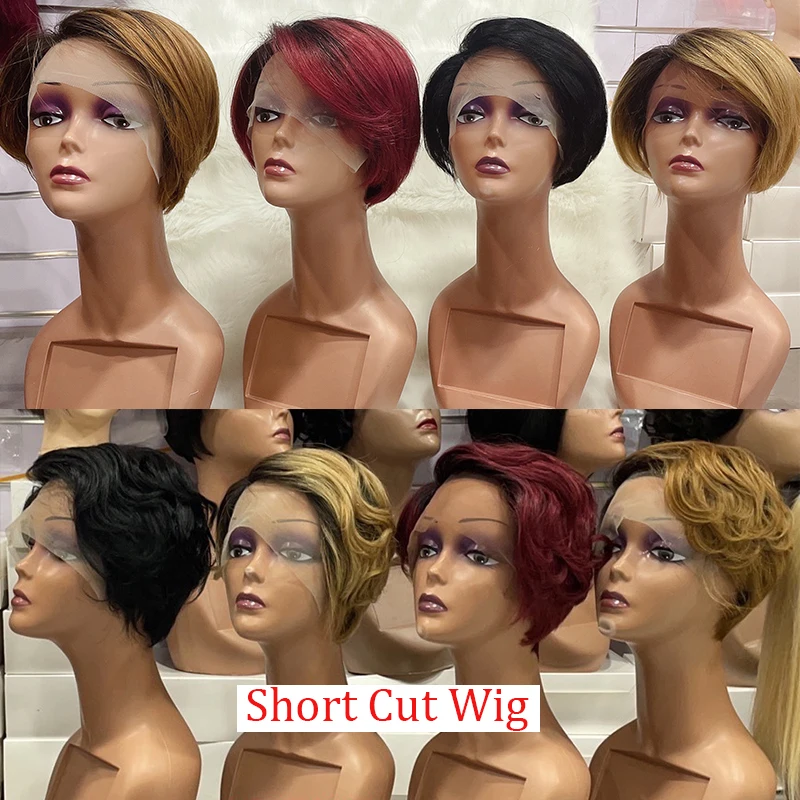 

Letsfly Virgin Brazilian Human Hair Color Short Cut Wig Hot Selling T Part Lace Frontal Wigs Free Shipping Hair Wholesales
