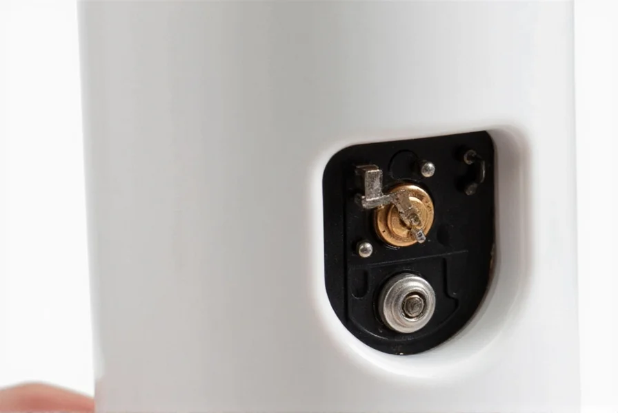 Close-up view of battery compartment and internal mechanism of electric salt and pepper shaker