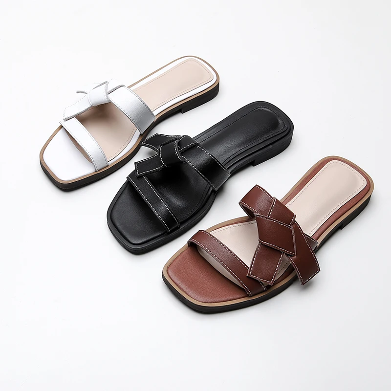 

bowtie upper double strap women flat slipper lady casual slid on flat shoes, Customized color