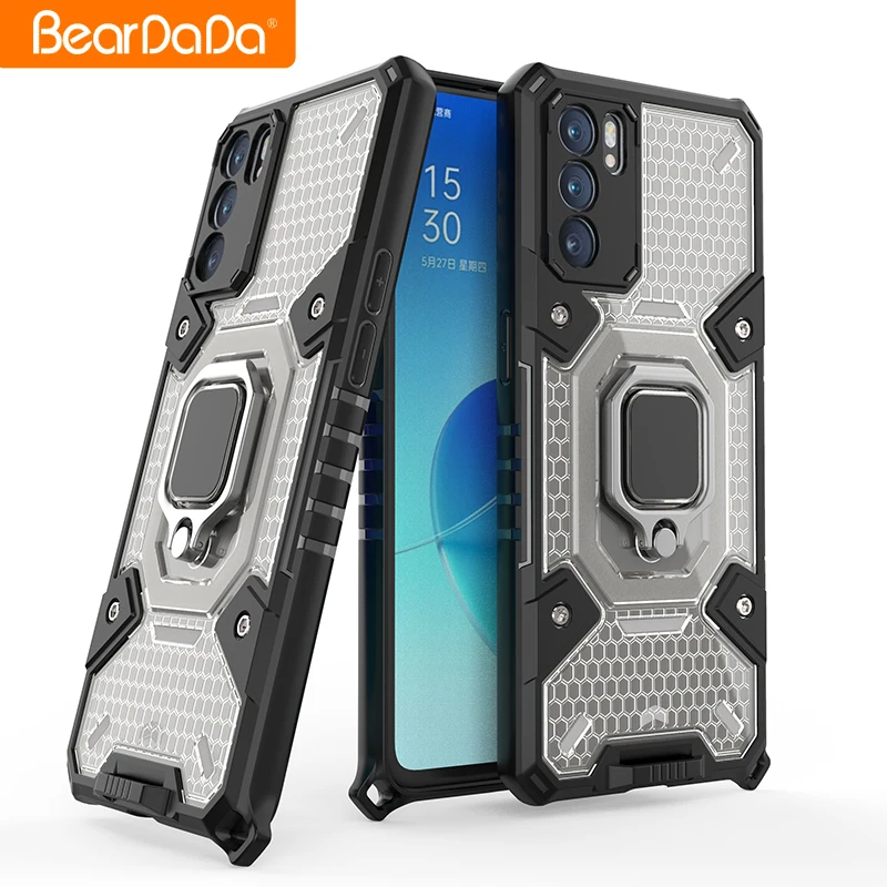 

TPU PC metal finger ring holder shockproof Magnetic Car cell phone back cover case with Lanyard for OPPO reno 6