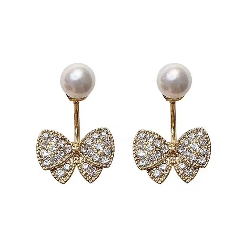 

Jewelry New Style S925 Silver Post Diamond Pendant Earrings Bow Back Pearl Hanging Earrings, Picture shows